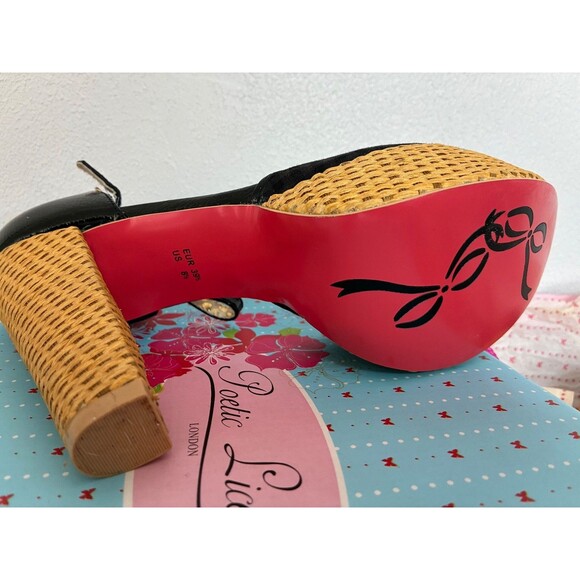 POETIC LICENSE London Quirky black gingham straw peep toe ankle strap heels 8.5M - Picture 5 of 7